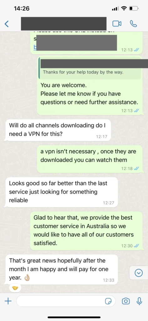 WhatsApp client support chat screen 3
